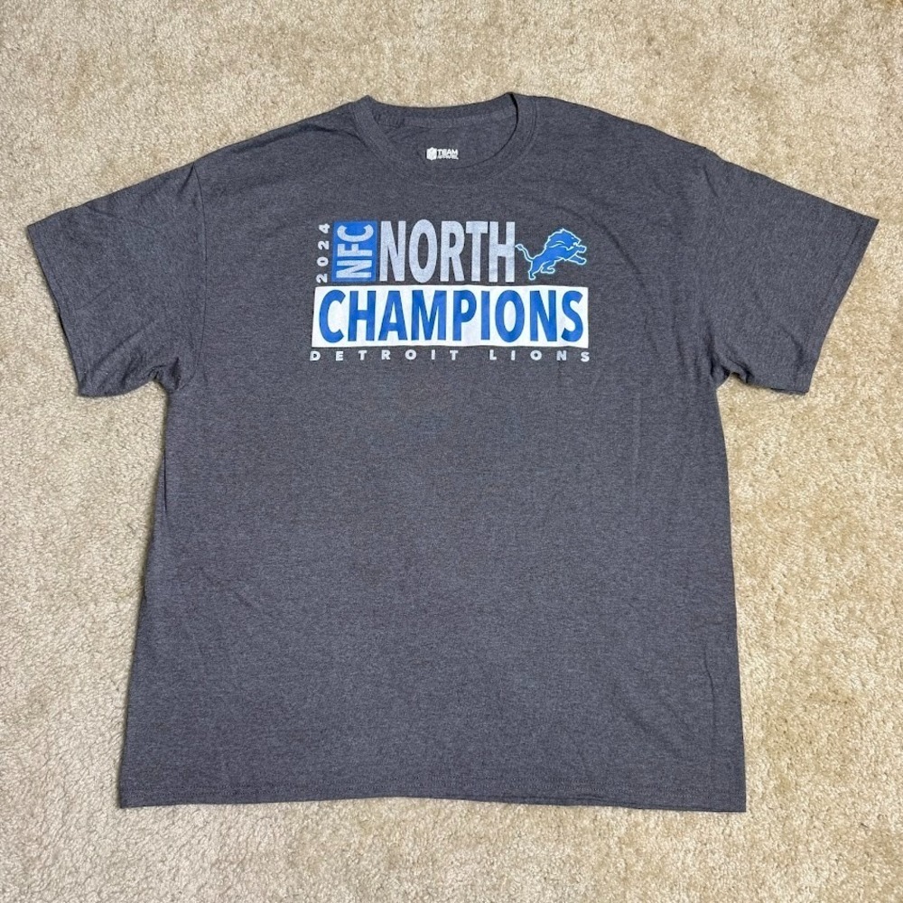 NFL Team Apparel Detroit Lions 2024 NFC North Champions T-Shirt XL Gray Mens